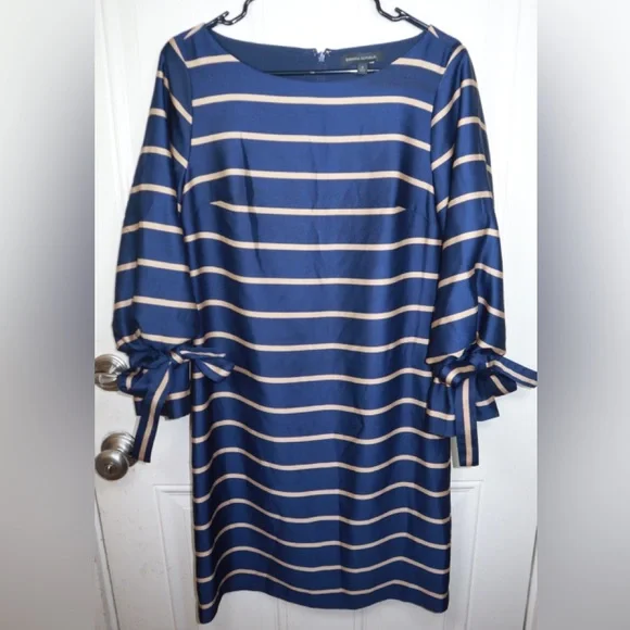 Banana Republic | Dresses | Banana Republic Cocktail Evening Dress Navy  Gold Stripe Poet Puff Sleeve Size 4 | Poshmark